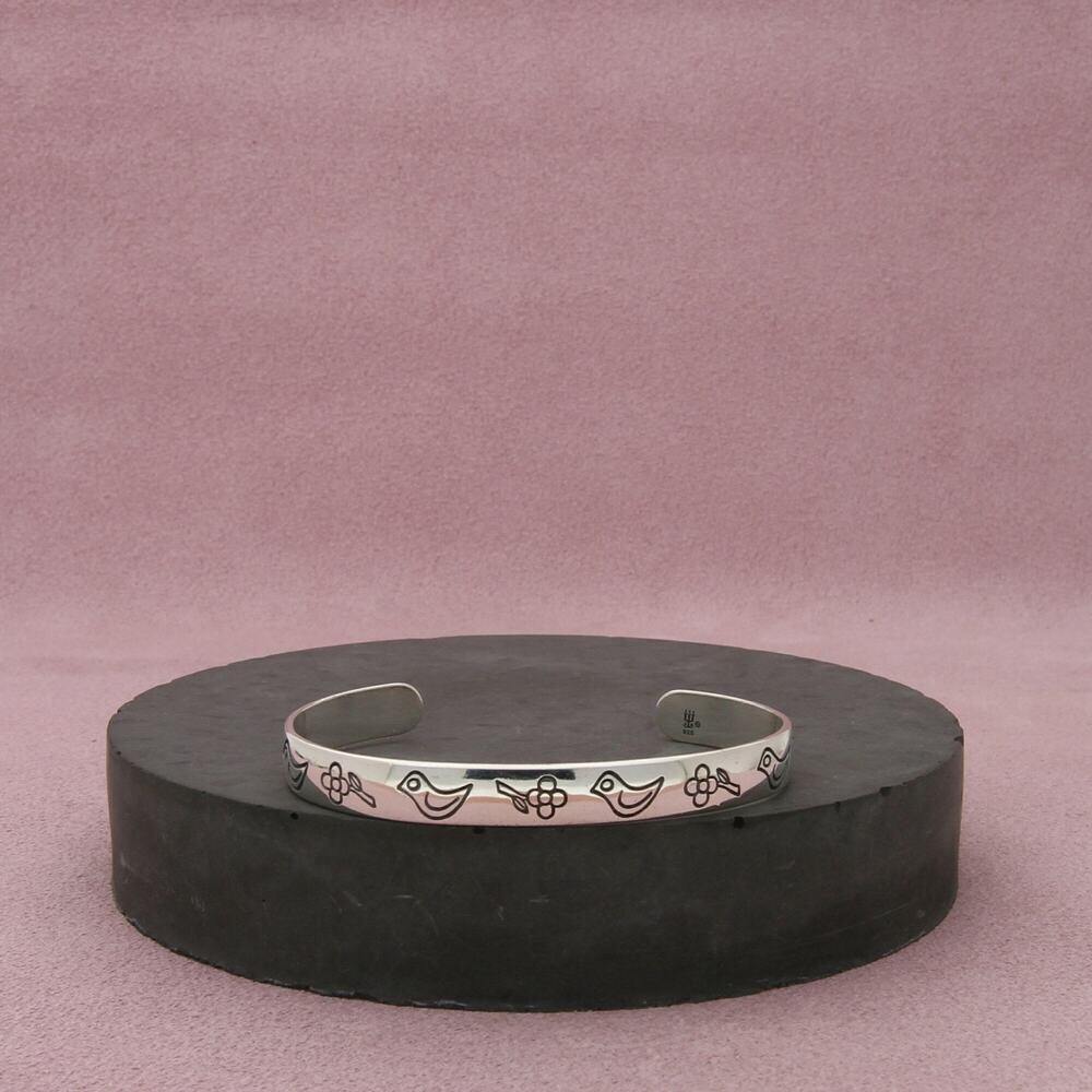 james avery sterling silver childs birds and flowers cuff bracelet size 5.25in